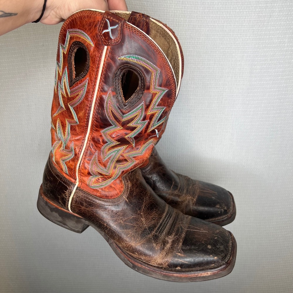Twisted X Mens Brown Orange Leather Square Toe Western Boots MHM0014 Size 10 D